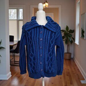 💙 Aran Craft 100% Merino Wool Cable Knit Cardigan | Made in Ireland 💙